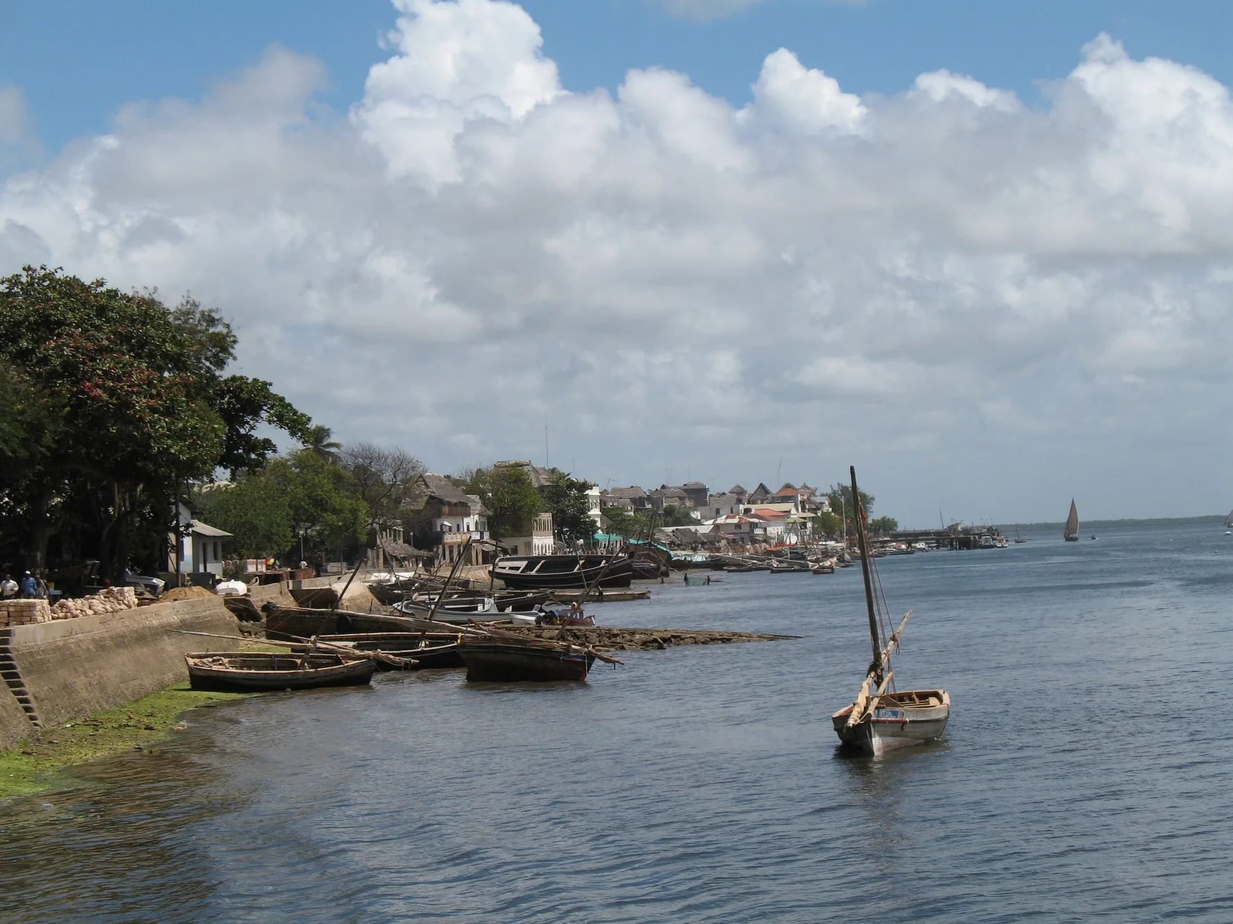 The seafront of Lamu town in Lamu Island, Kenya.