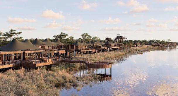 Tented rooms along the water in Kafue National Park