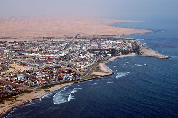 Close-up aerial photo of Swakopmund (Namibia)