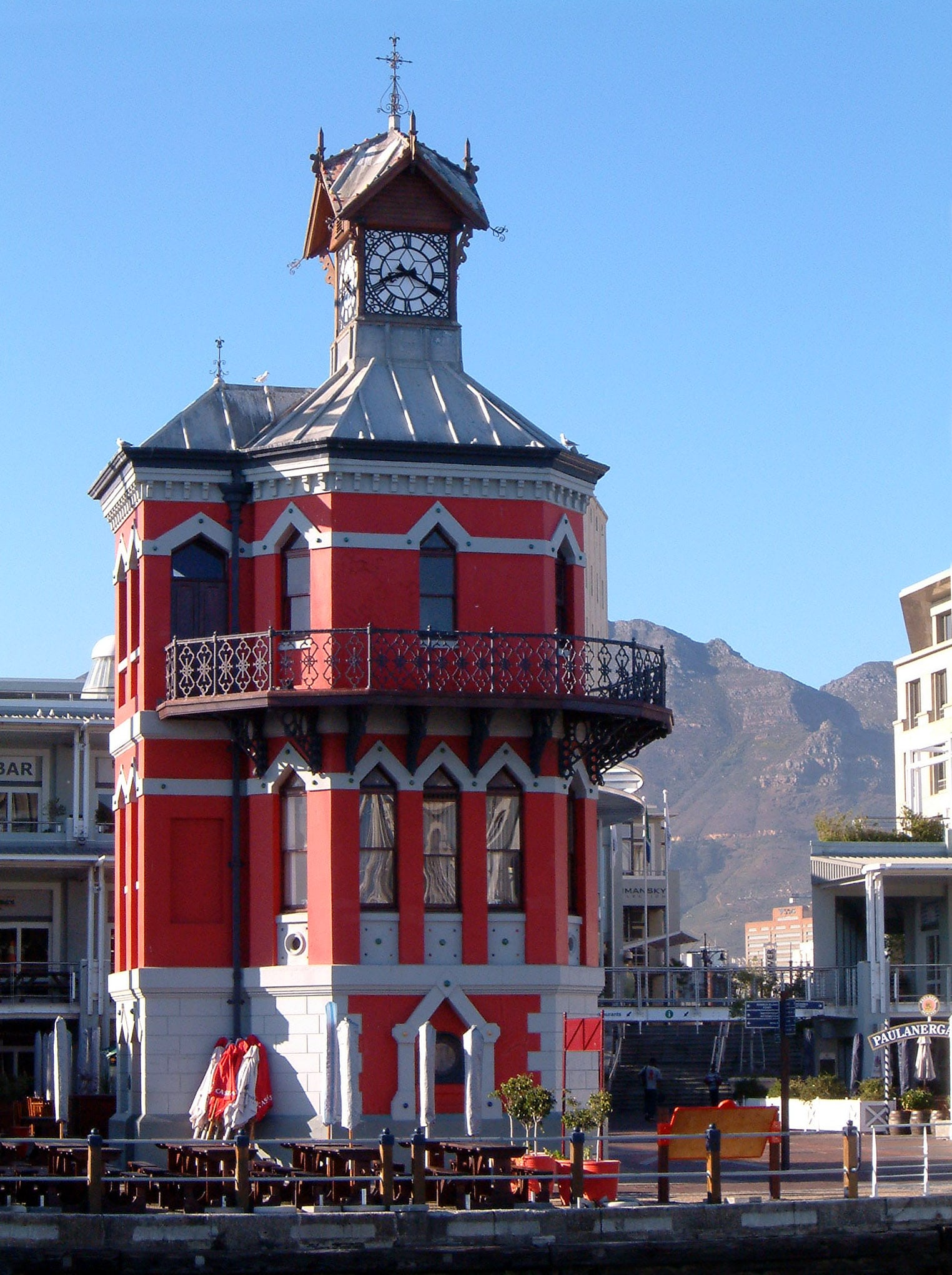 V&A Waterfront Clock tower in Cape Town, South Africa. It was built in 1883.