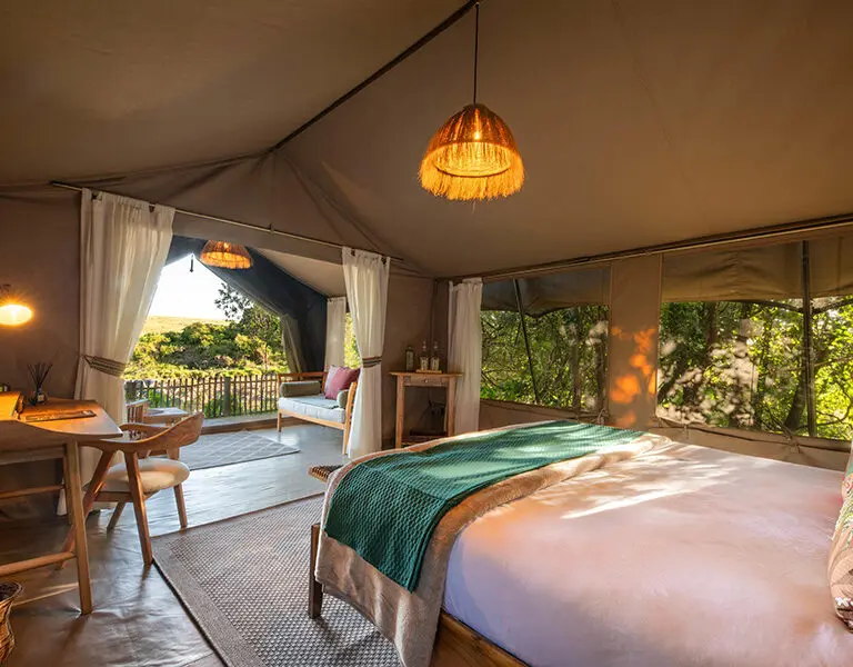 Rekero Camp Tent Interior with a View of the River