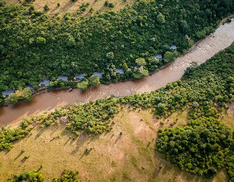 Olonana Lodge an AK Sanctuary Kenya Masai Mara Mara River aerial