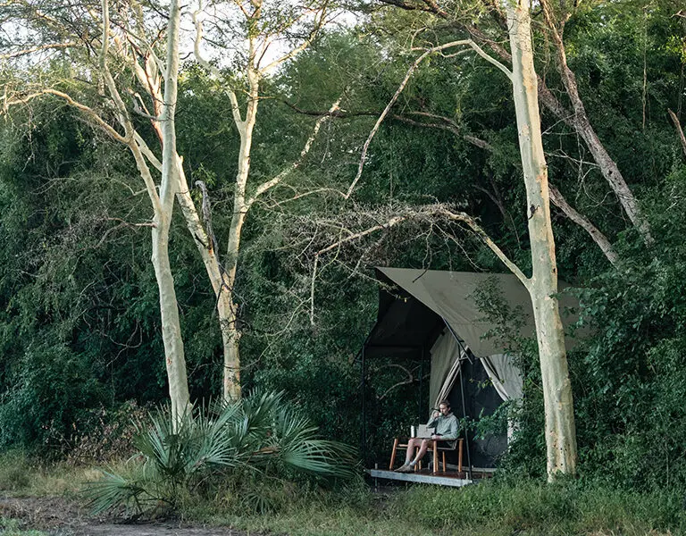 GORONGOSA SAFARIS Chicari Camp Safari Tent Exterior 31 Portrait