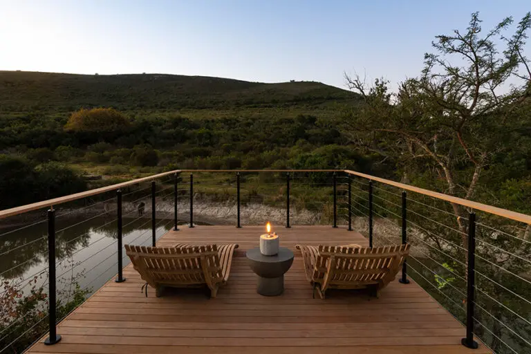 Bayethe at shamwari private game reserve deck