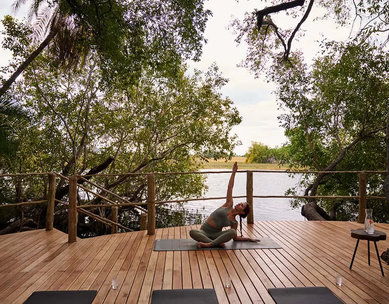 Nxamaseri Island Lodge yoga on the spa deck