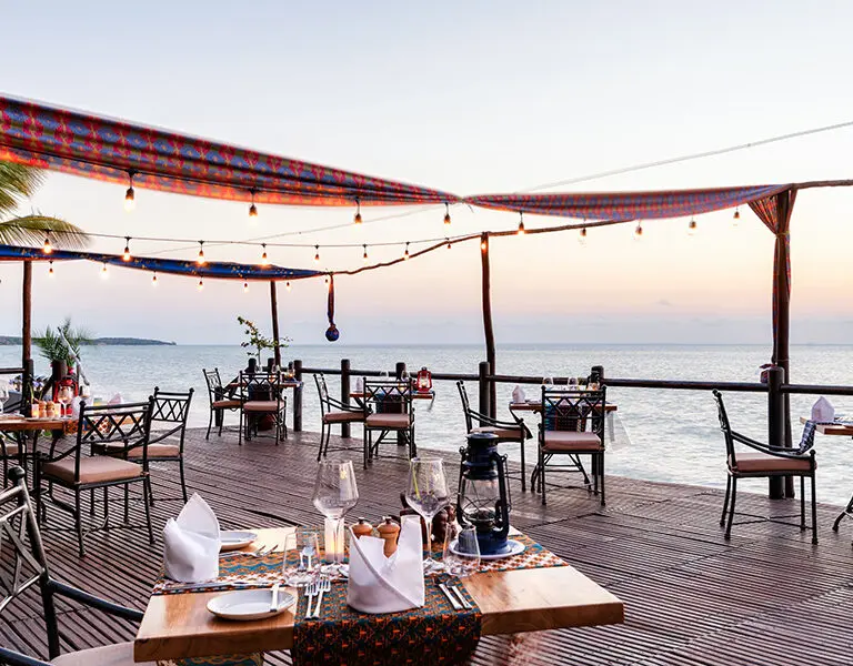Anantara Bazaruto Island Resort Restaurant Beach Deck Dinner Sunset