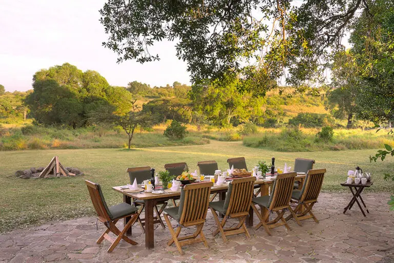 Breakfast set on the terrace at Kicheche Mara Camp