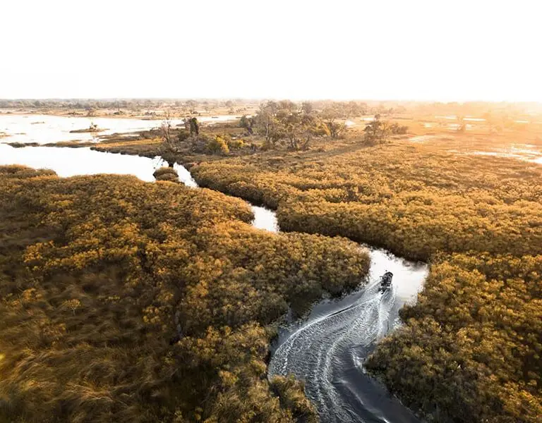 Vumbura Plains Botswana Wilderness Safaris boating aerial vumbura tcunniffe 003