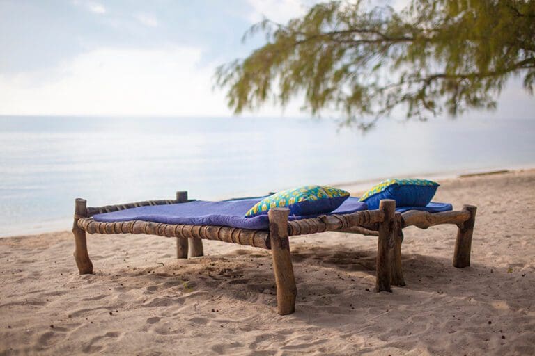 Kinondo Kwetu Hotel Beach beds afternoon Galu Beach Diani Beach Kenya
