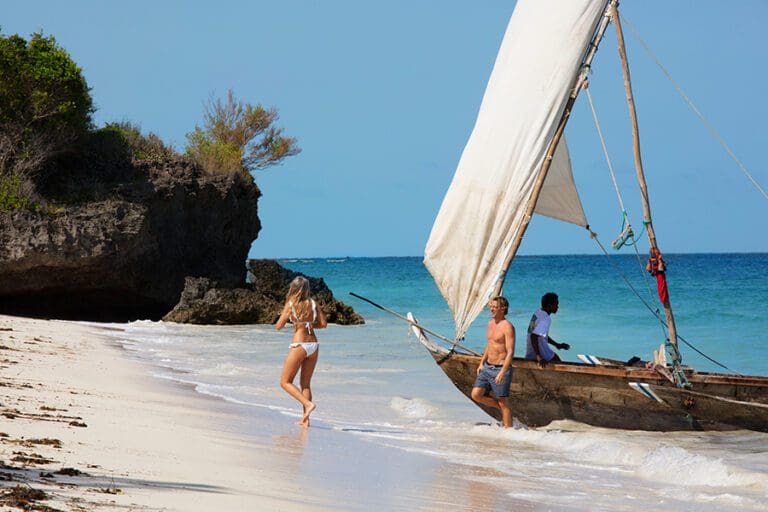 Kinondo Kwetu Hotel Honeymoon Sail to the Sandy Beach Galu Beach Diani Beach Kenya