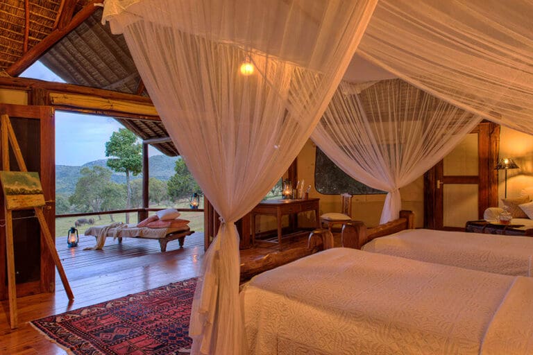 Saruni Mara The Artists Studio Bedroom overlooking the valley at Saruni Mara