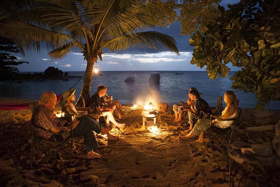 An evening fire on the beach at Masoala Forest Lodge
