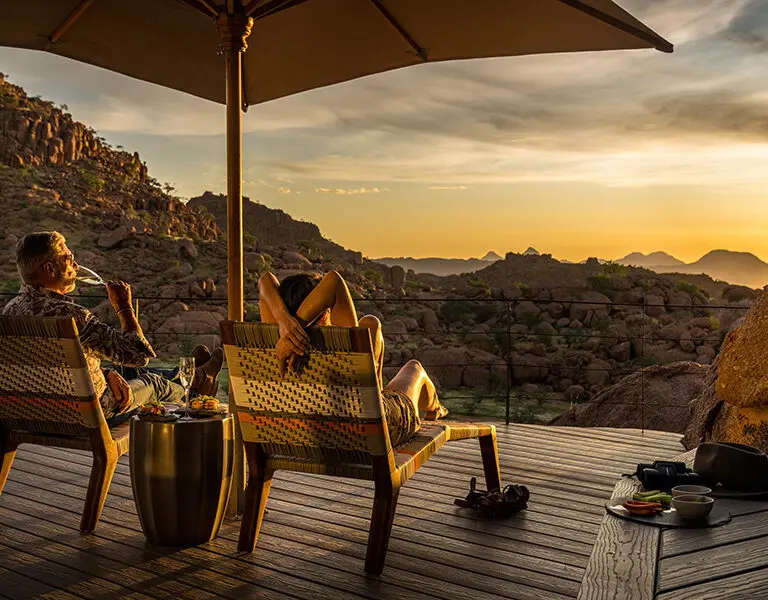 Mowani Mountain Camp sunset from mountain suite deck