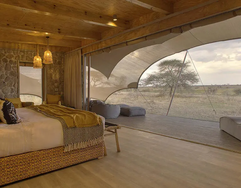 Namiri Plains Tent Interior Looking Out On To the Plains