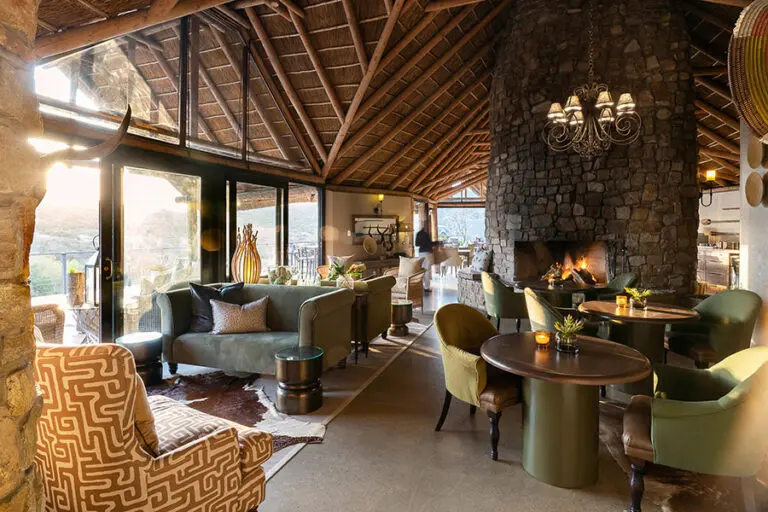 Lodge lounge interior of Kwandwe Great Fish River Lodge in South Africa