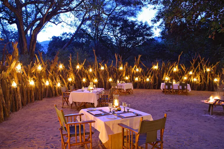 Lake Manyara Tree Lodge dining night time